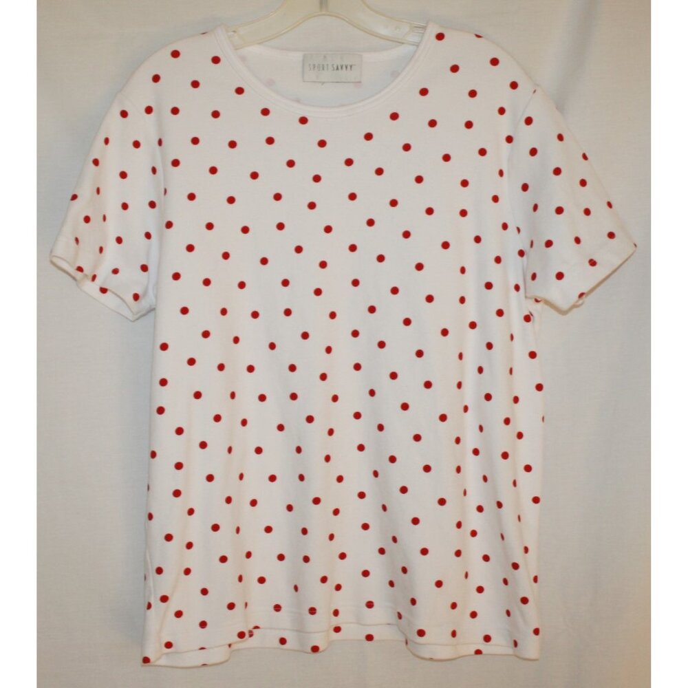Sport Savvy White Red Polka Dot T-Shirt Large